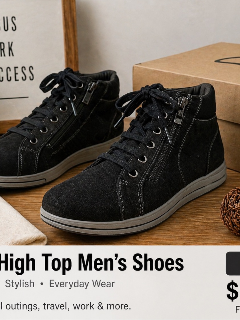 Clarks Black Suede High-Top Sneakers with Gray Sole - Picture 6 of 8